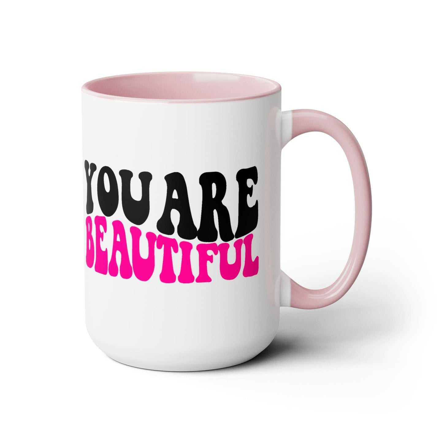 Ceramic Mug 15oz you are Beautiful Pink Black Affirmation Illustration-3