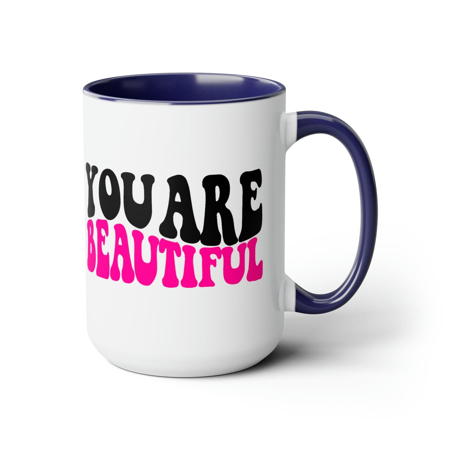 Ceramic Mug 15oz you are Beautiful Pink Black Affirmation Illustration-2