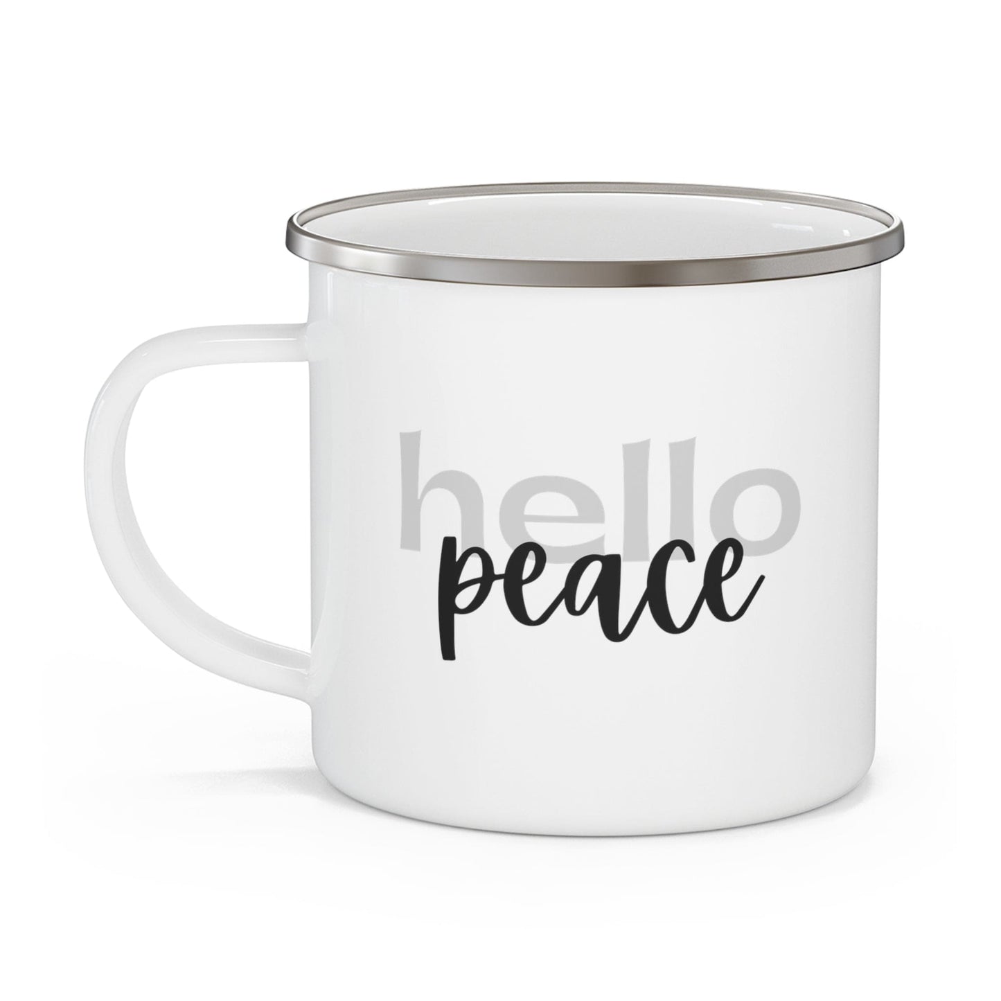 Enamel Camping Mug - Hello Peace Motivational Peaceful Aspiration - Grey/black-2