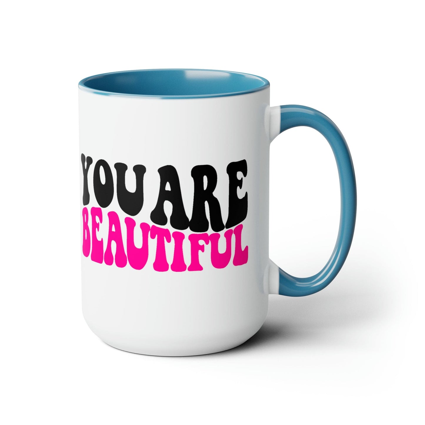 Ceramic Mug 15oz you are Beautiful Pink Black Affirmation Illustration-1
