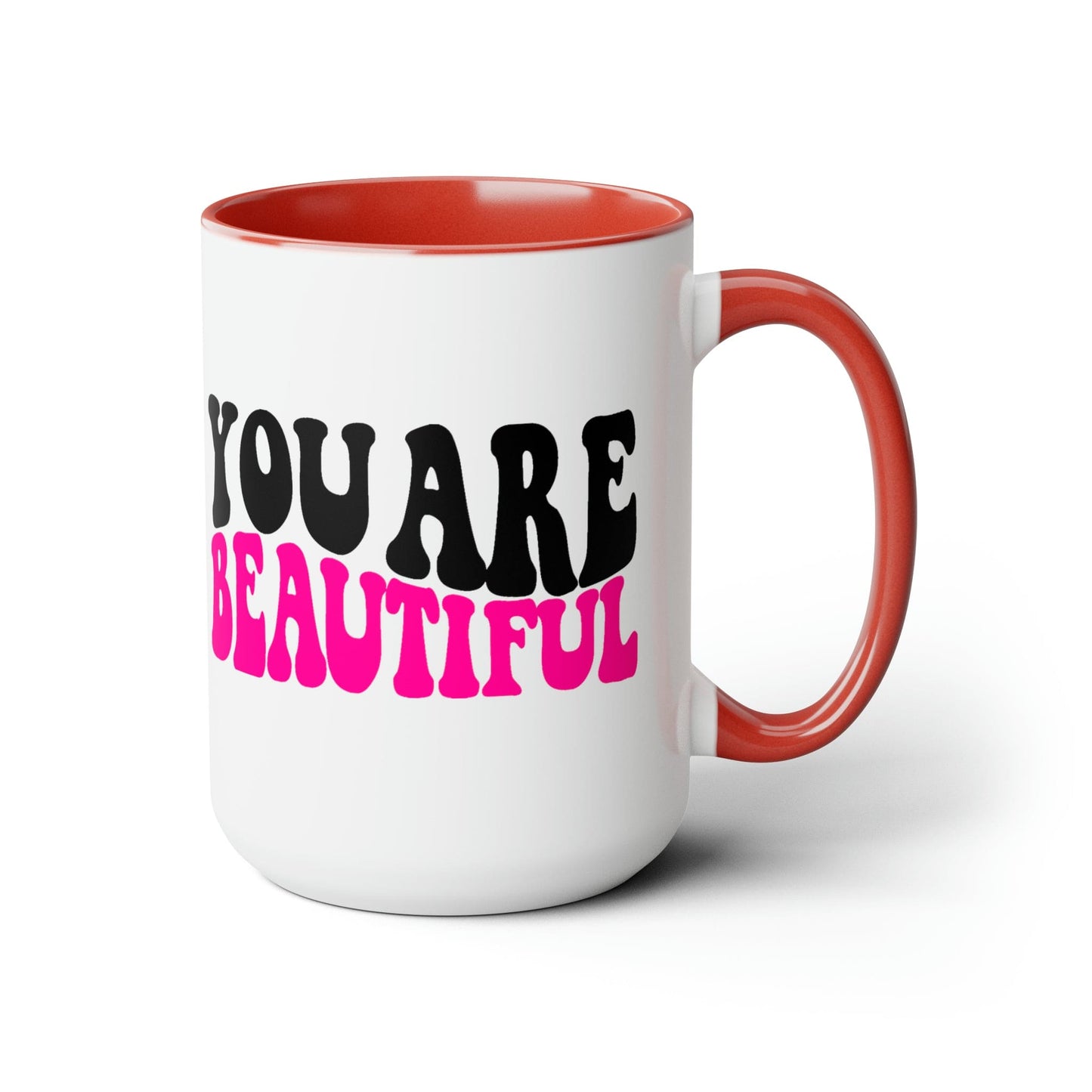 Ceramic Mug 15oz you are Beautiful Pink Black Affirmation Illustration-4
