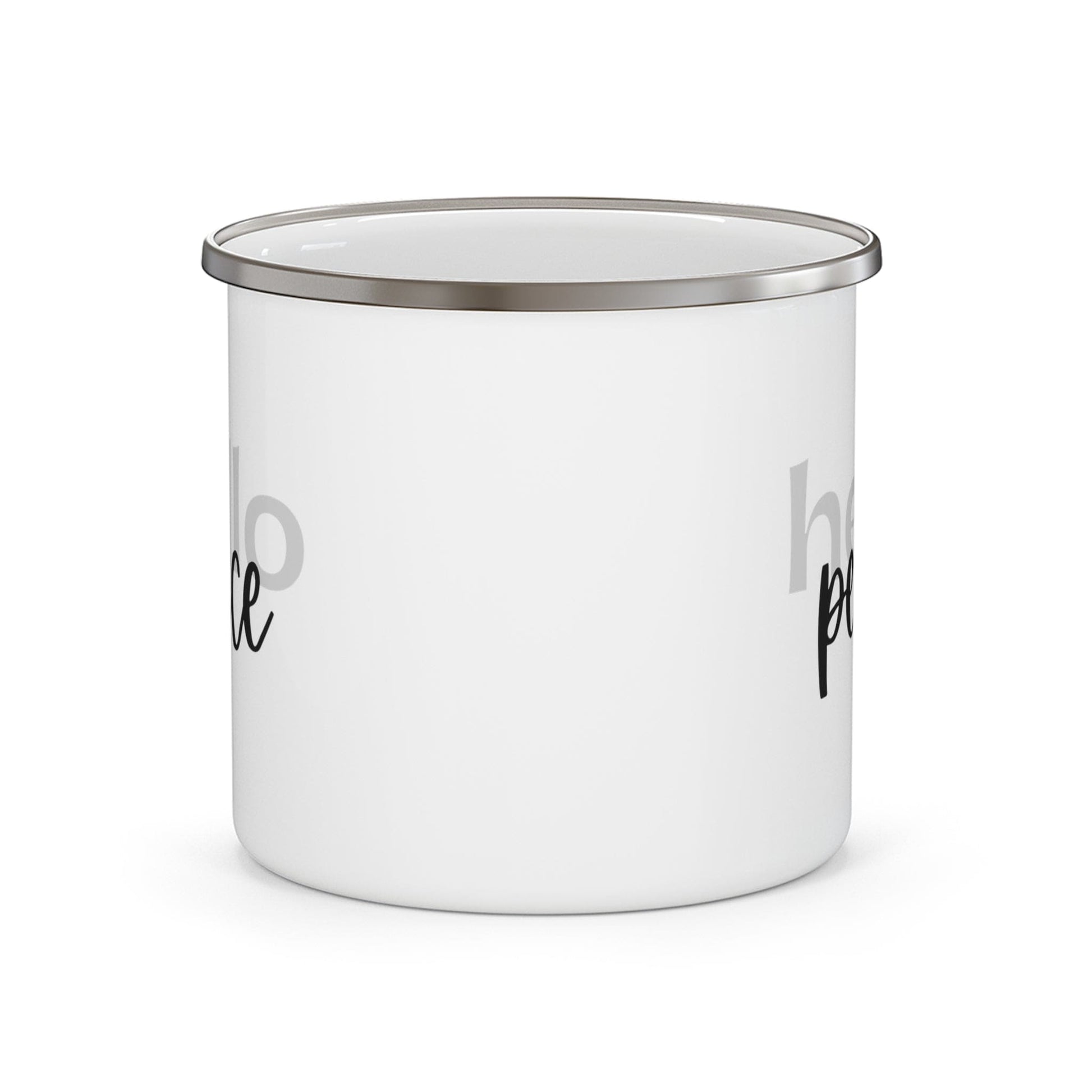 Enamel Camping Mug - Hello Peace Motivational Peaceful Aspiration - Grey/black-1