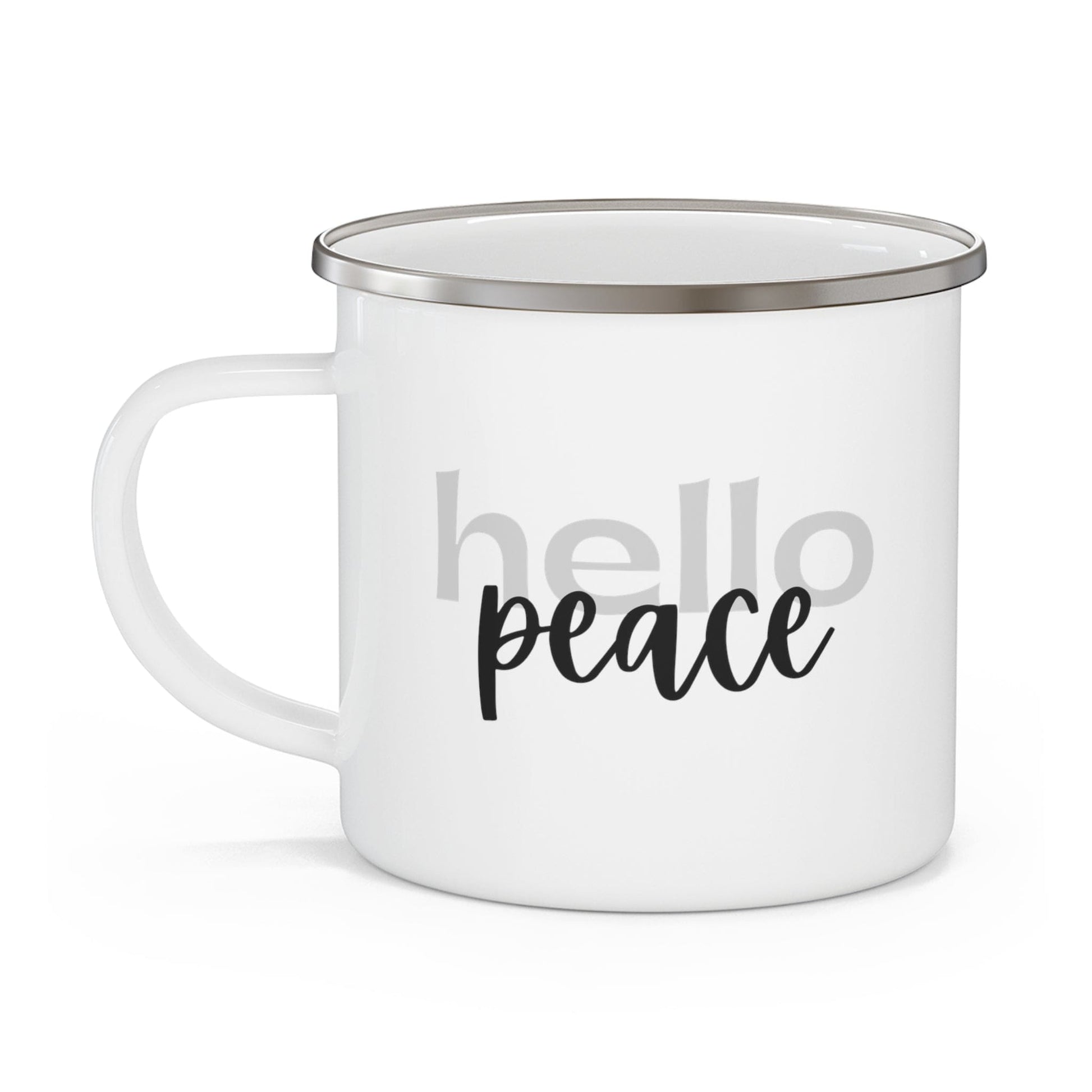 Enamel Camping Mug - Hello Peace Motivational Peaceful Aspiration - Grey/black-2