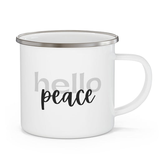 Enamel Camping Mug - Hello Peace Motivational Peaceful Aspiration - Grey/black-0