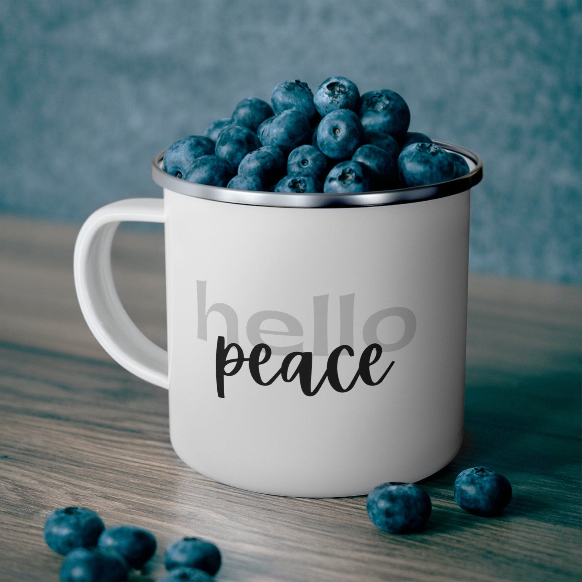 Enamel Camping Mug - Hello Peace Motivational Peaceful Aspiration - Grey/black-4