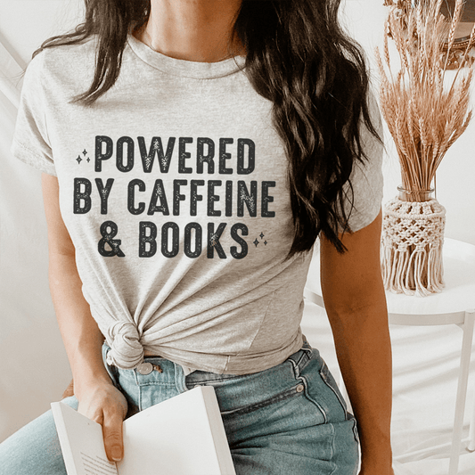 Powered By Caffeine & Books Tee-0